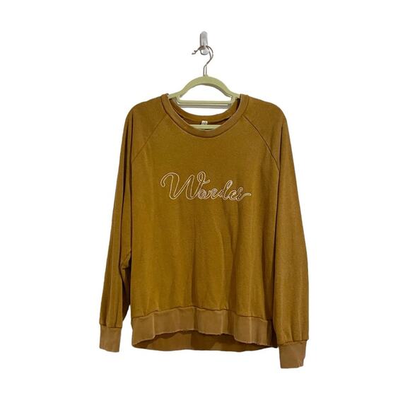Free People Camel Distressed Wonder Sweatshirt Sz S - Picture 2 of 15